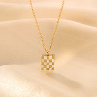 304 Stainless Steel 18K Gold Plated Luxurious Romantic Shiny Enamel Plating Lattice Rectangle Pendant Necklace main image 3
