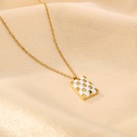 304 Stainless Steel 18K Gold Plated Luxurious Romantic Shiny Enamel Plating Lattice Rectangle Pendant Necklace main image 1