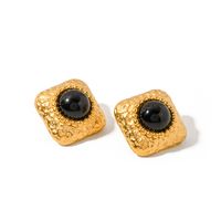 1 Pair Vintage Style Rhombus Inlay 304 Stainless Steel Agate 18K Gold Plated Ear Studs main image 6