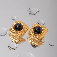 1 Pair Vintage Style Rhombus Inlay 304 Stainless Steel Agate 18K Gold Plated Ear Studs main image 3