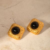1 Pair Vintage Style Rhombus Inlay 304 Stainless Steel Agate 18K Gold Plated Ear Studs main image 4
