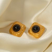 1 Pair Vintage Style Rhombus Inlay 304 Stainless Steel Agate 18K Gold Plated Ear Studs main image 1