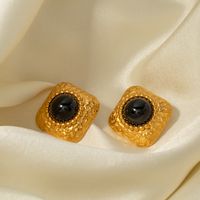 1 Pair Vintage Style Rhombus Inlay 304 Stainless Steel Agate 18K Gold Plated Ear Studs main image 7