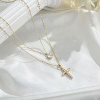 Copper Gold Plated Casual Classic Style Plating Inlay Cross Zircon Pendant Necklace sku image 3