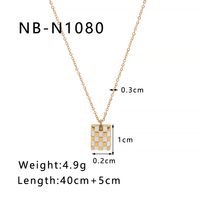 304 Stainless Steel 18K Gold Plated Luxurious Romantic Shiny Enamel Plating Lattice Rectangle Pendant Necklace sku image 1