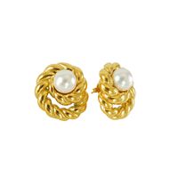 1 Pair Simple Style Commute Geometric Inlay Titanium Steel Artificial Pearls 18K Gold Plated Ear Studs main image 6