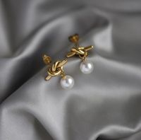 1 Pair Basic Lady Simple Style Round Artificial Pearl Titanium Steel 18K Gold Plated Drop Earrings main image 5