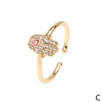 Copper 18K Gold Plated IG Style Ethnic Style Commute Enamel Inlay Palm Hand Of Fatima Zircon Open Rings main image 7