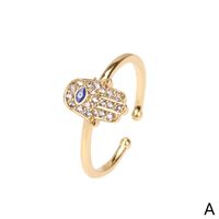 Copper 18K Gold Plated IG Style Ethnic Style Commute Enamel Inlay Palm Hand Of Fatima Zircon Open Rings main image 8
