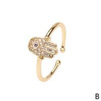 Copper 18K Gold Plated IG Style Ethnic Style Commute Enamel Inlay Palm Hand Of Fatima Zircon Open Rings main image 5