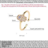 Copper 18K Gold Plated IG Style Ethnic Style Commute Enamel Inlay Palm Hand Of Fatima Zircon Open Rings main image 2