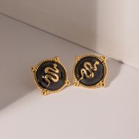 1 Pair IG Style Cool Style Snake Enamel 304 Stainless Steel 18K Gold Plated Ear Studs main image 4