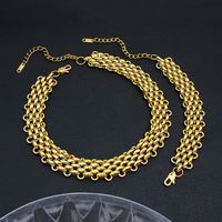 304 Stainless Steel 18K Gold Plated Hip-Hop Retro Plating Solid Color Bracelets Necklace main image 5