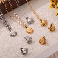 Freshwater Pearl Titanium Steel 18K Gold Plated Casual Simple Style Commute Inlay Shell Rhinestones Earrings Necklace main image 1