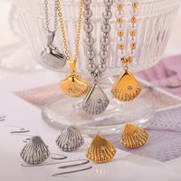 Freshwater Pearl Titanium Steel 18K Gold Plated Casual Simple Style Commute Inlay Shell Rhinestones Earrings Necklace main image 5