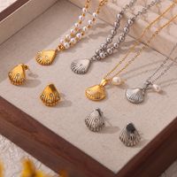Freshwater Pearl Titanium Steel 18K Gold Plated Casual Simple Style Commute Inlay Shell Rhinestones Earrings Necklace main image 7
