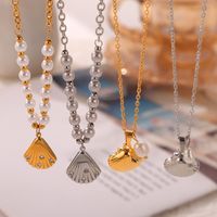 Freshwater Pearl Titanium Steel 18K Gold Plated Casual Simple Style Commute Inlay Shell Rhinestones Earrings Necklace main image 6