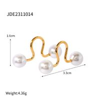1 Pair IG Style Simple Style Geometric Inlay 316 Stainless Steel  Pearl 18K Gold Plated Ear Cuffs main image 2