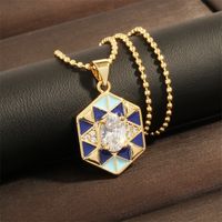 Copper 18K Gold Plated IG Style Hip-Hop Commute Enamel Inlay Hexagon Rhombus Lingge Zircon Jewelry Set sku image 12