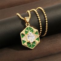 Copper 18K Gold Plated IG Style Hip-Hop Commute Enamel Inlay Hexagon Rhombus Lingge Zircon Jewelry Set sku image 13