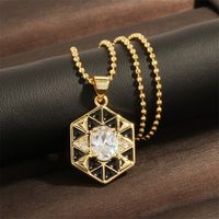 Copper 18K Gold Plated IG Style Hip-Hop Commute Enamel Inlay Hexagon Rhombus Lingge Zircon Jewelry Set sku image 15