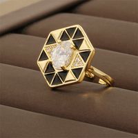 Copper 18K Gold Plated IG Style Hip-Hop Commute Enamel Inlay Hexagon Rhombus Lingge Zircon Jewelry Set sku image 10