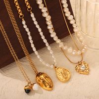Freshwater Pearl Titanium Steel 18K Gold Plated IG Style Casual Commute Beaded Plating Inlay Oval Heart Shape Artificial Pearls Pendant Necklace main image 4