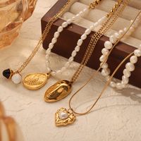 Freshwater Pearl Titanium Steel 18K Gold Plated IG Style Casual Commute Beaded Plating Inlay Oval Heart Shape Artificial Pearls Pendant Necklace main image 5