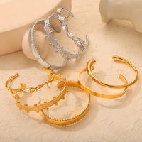 Titanium Steel 18K Gold Plated Casual Simple Style Streetwear Plating Inlay Round Spray Ball Artificial Pearls Rhinestones Bangle main image 3