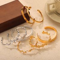 Titanium Steel 18K Gold Plated Casual Simple Style Streetwear Plating Inlay Round Spray Ball Artificial Pearls Rhinestones Bangle main image 5