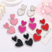 1 Pair Sweet Heart Shape Stainless Steel Cloth Glass Zircon Drop Earrings main image 1