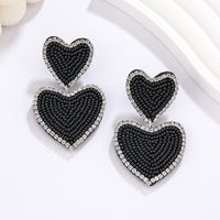 1 Pair Sweet Heart Shape Stainless Steel Cloth Glass Zircon Drop Earrings main image 8