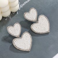 1 Pair Sweet Heart Shape Stainless Steel Cloth Glass Zircon Drop Earrings sku image 4