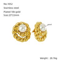 1 Pair Simple Style Commute Geometric Inlay Titanium Steel Artificial Pearls 18K Gold Plated Ear Studs sku image 1