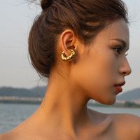 1 Pair Retro Roman Style C Shape 304 Stainless Steel 18K Gold Plated Ear Studs main image 1