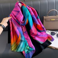 Women's Classic Style Color Block Satin Printing And Dyeing Flowers Silk Scarf sku image 10