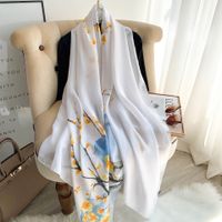 Women's Classic Style Color Block Satin Printing And Dyeing Flowers Silk Scarf sku image 9