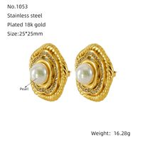 1 Paar Elegant Einfacher Stil Blume Inlay Titan Stahl Künstliche Perlen 18 Karat Vergoldet Ohrstecker sku image 1