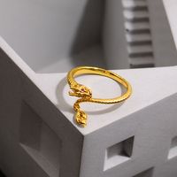 Großhandel Chinoiserie Retro Drachen Kupfer Inlay Zirkon Charm Ring Offener Ring main image 7