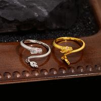 Wholesale Chinoiserie Retro Dragon Copper Inlay Zircon Charm Rings Open Rings main image 1