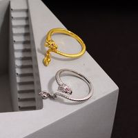 Großhandel Chinoiserie Retro Drachen Kupfer Inlay Zirkon Charm Ring Offener Ring main image 5