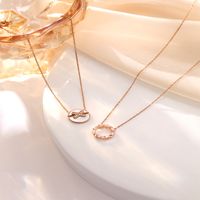 304 Stainless Steel Shell Rose Gold Plated Simple Style Classic Style Plating Round Shell Zircon Pendant Necklace main image 4