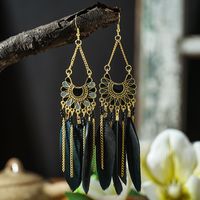 1 Pair Retro Leaf Alloy Feather Plating Women's Drop Earrings sku image 3