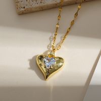 Copper Gold Plated Simple Style Classic Style Plating Inlay Heart Shape Zircon Pendant Necklace main image 2