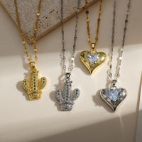 Copper Gold Plated Simple Style Classic Style Plating Inlay Heart Shape Zircon Pendant Necklace main image 1