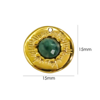 1 Piece 15*15mm 304 Stainless Steel Natural Stone 14K Gold Plated Round Pendant main image 2
