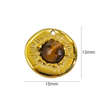 1 Piece 15*15mm 304 Stainless Steel Natural Stone 14K Gold Plated Round Pendant main image 3