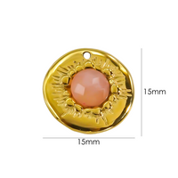 1 Piece 15*15mm 304 Stainless Steel Natural Stone 14K Gold Plated Round Pendant sku image 4