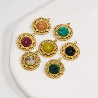 1 Piece 16 * 16mm 304 Stainless Steel Natural Stone 14K Gold Plated Round Pendant main image 1