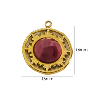 1 Piece 16 * 16mm 304 Stainless Steel Natural Stone 14K Gold Plated Round Pendant main image 2
